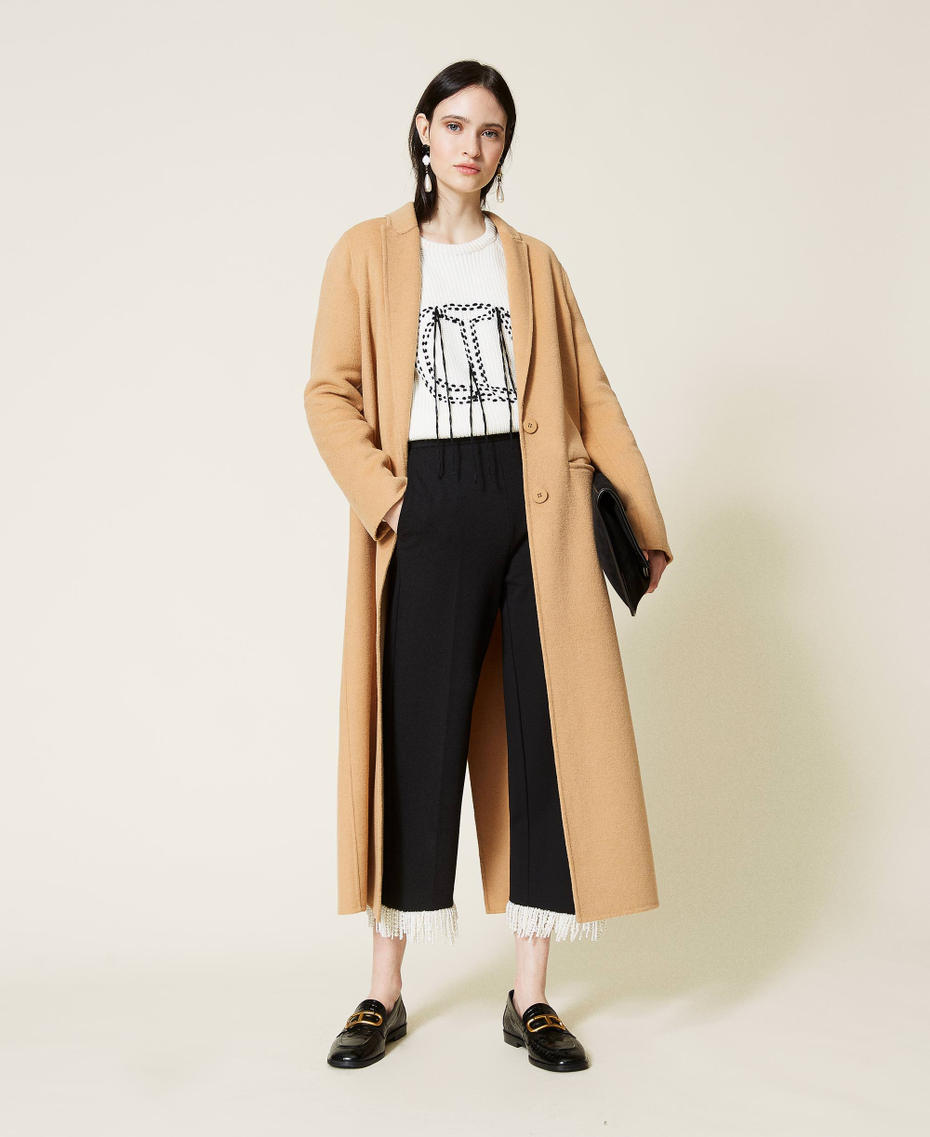 Double wool cloth long coat “Golden Rock” Beige Woman 212TP2012-0T