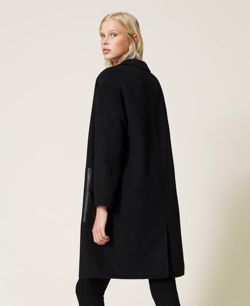 Double wool cloth coat with contrasting pockets Black Woman 212TP2013-04