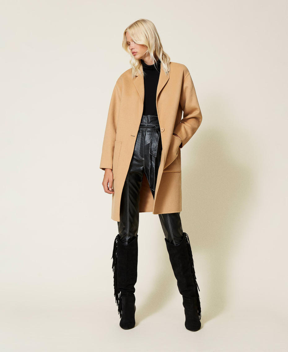 Double wool cloth coat “Golden Rock” Beige Woman 212TP2016-01