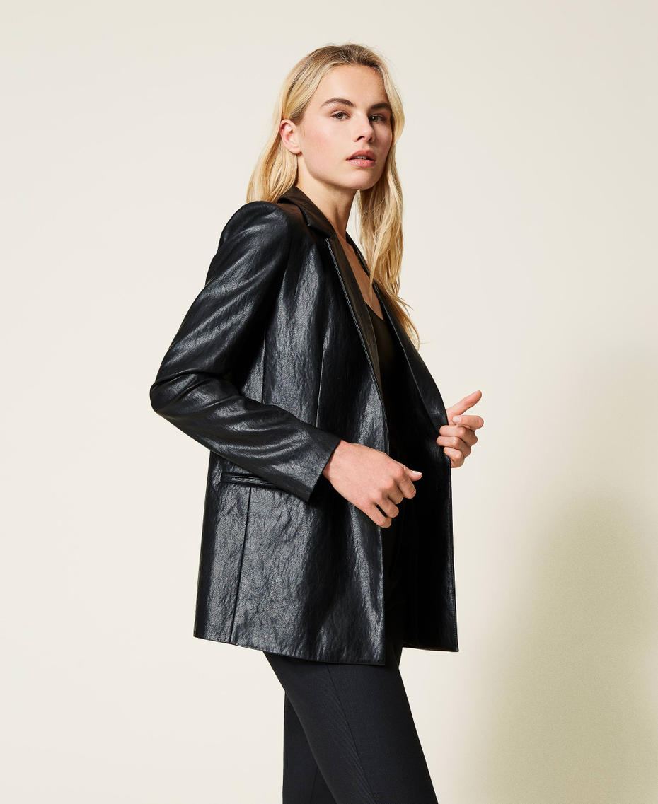 Giacca blazer in tessuto spalmato Nero Donna 212TP2020-01