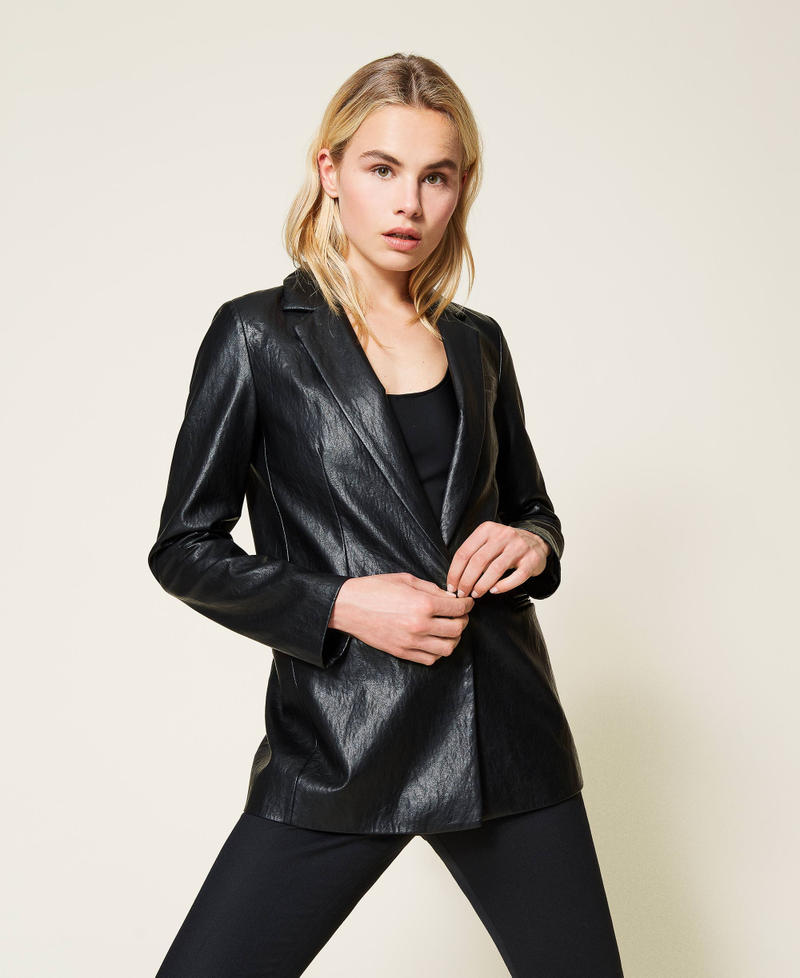 Giacca blazer in tessuto spalmato Nero Donna 212TP2020-02