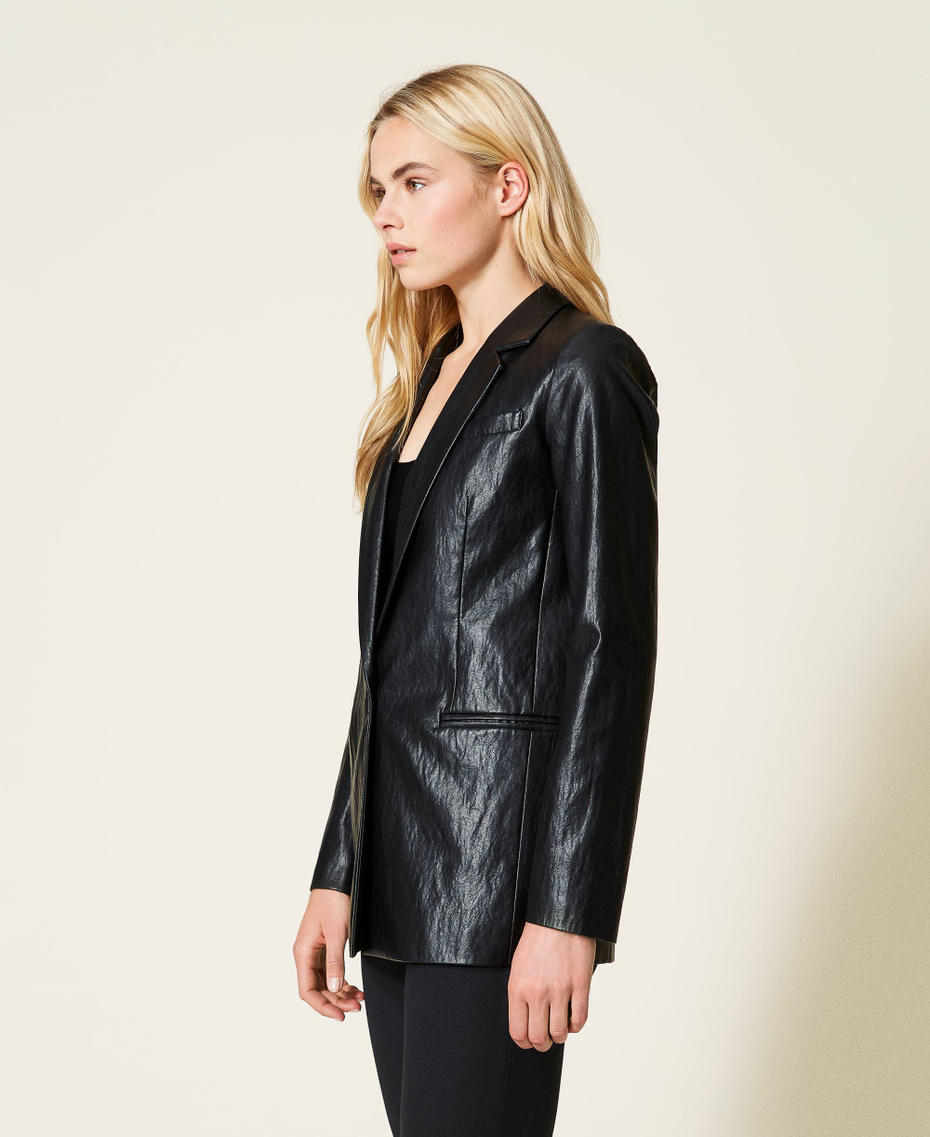 Giacca blazer in tessuto spalmato Nero Donna 212TP2020-03