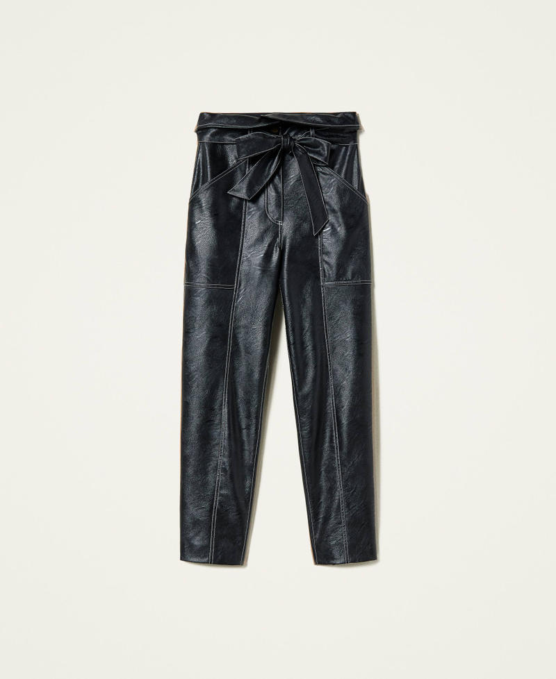 Pantal&oacute;n de corte zanahoria de tejido encerado Negro Mujer 212TP2021-0S