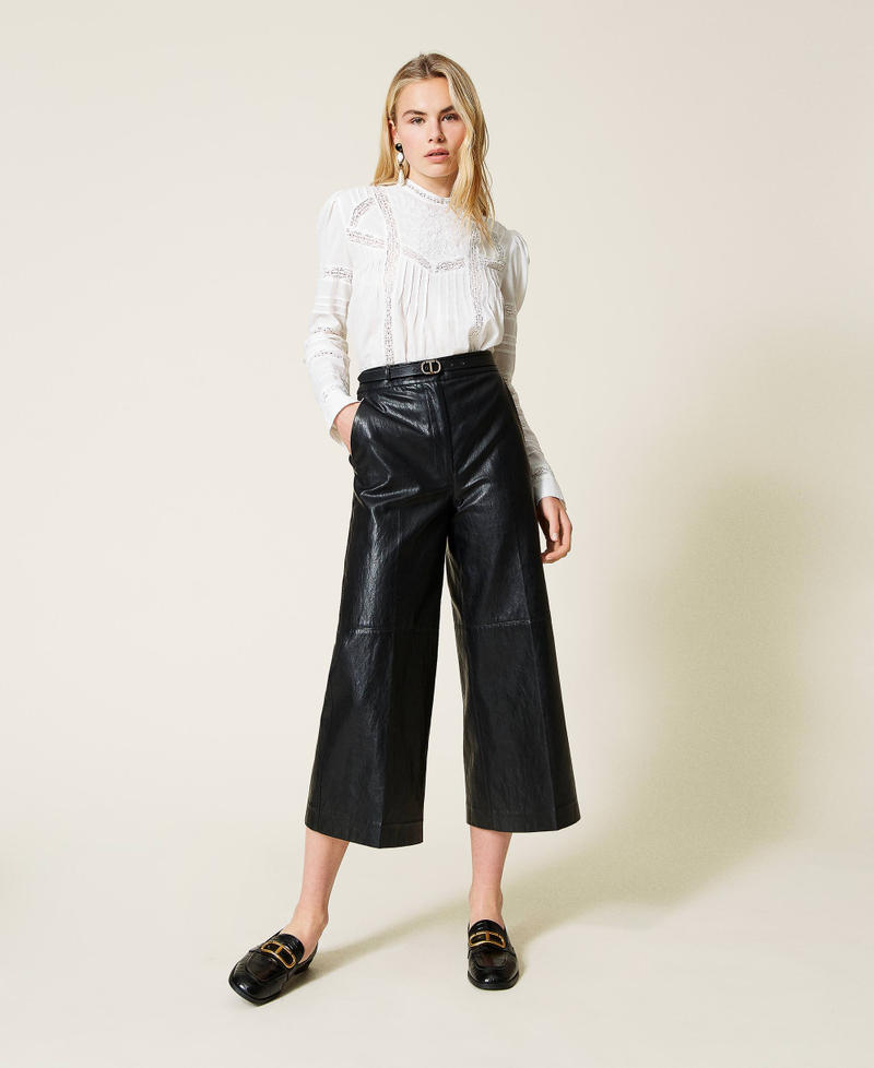 Coated fabric cropped trousers Black Woman 212TP2026-01