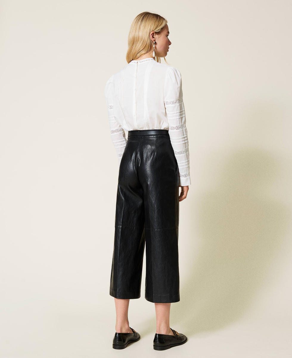 Coated fabric cropped trousers Woman Black TWINSET Milano