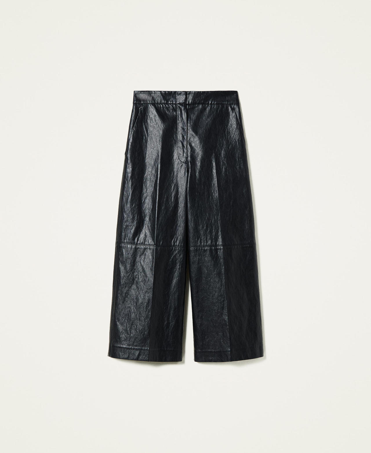 Pantalon cropped en tissu enduit Noir Femme 212TP2026-0S