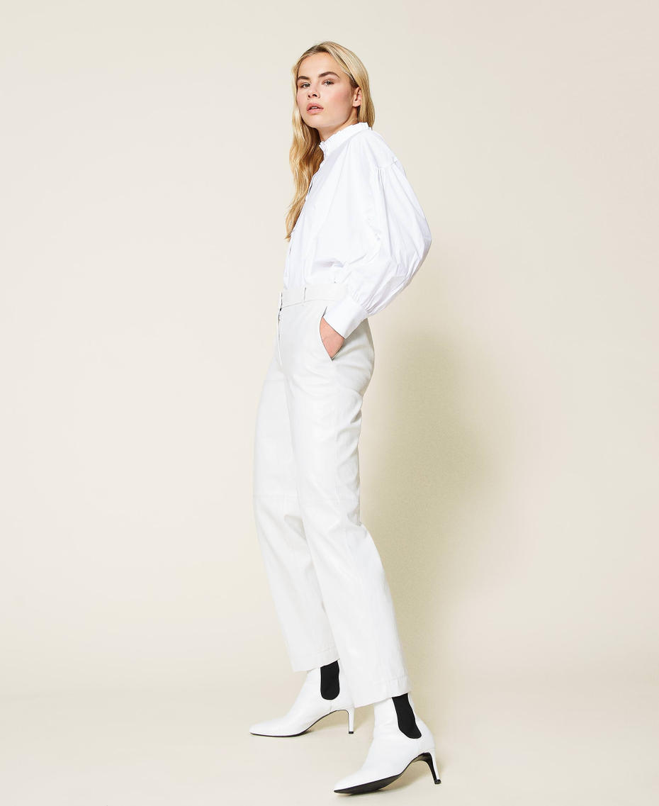 Pantalon en tissu enduit Blanc Neige Femme 212TP2027-03