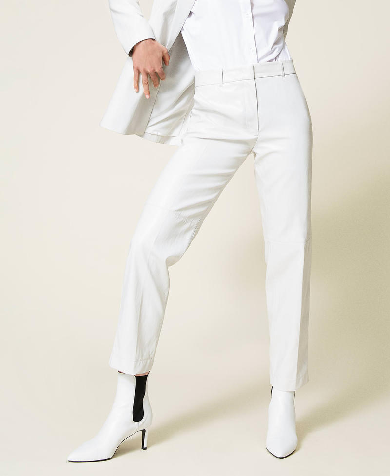 Pantalon en tissu enduit Blanc Neige Femme 212TP2027-06