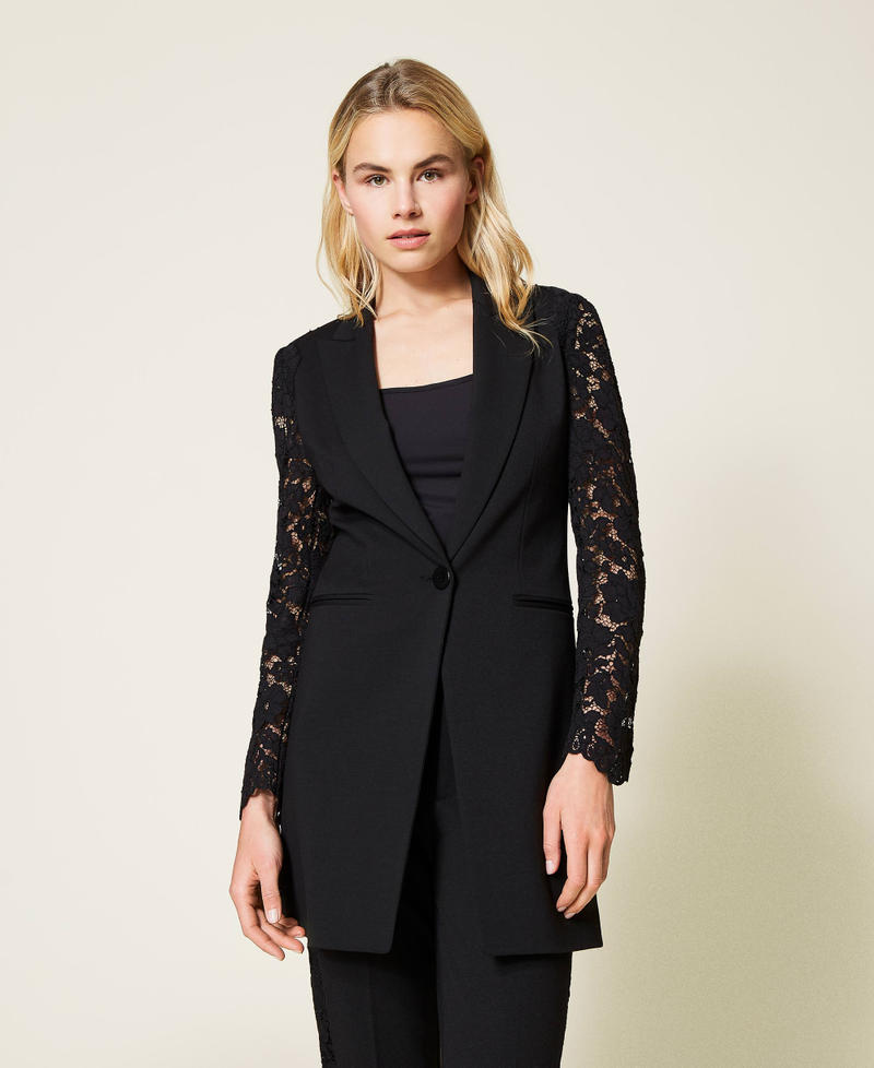 Macramé lace blazer Black Woman 212TP2057-05