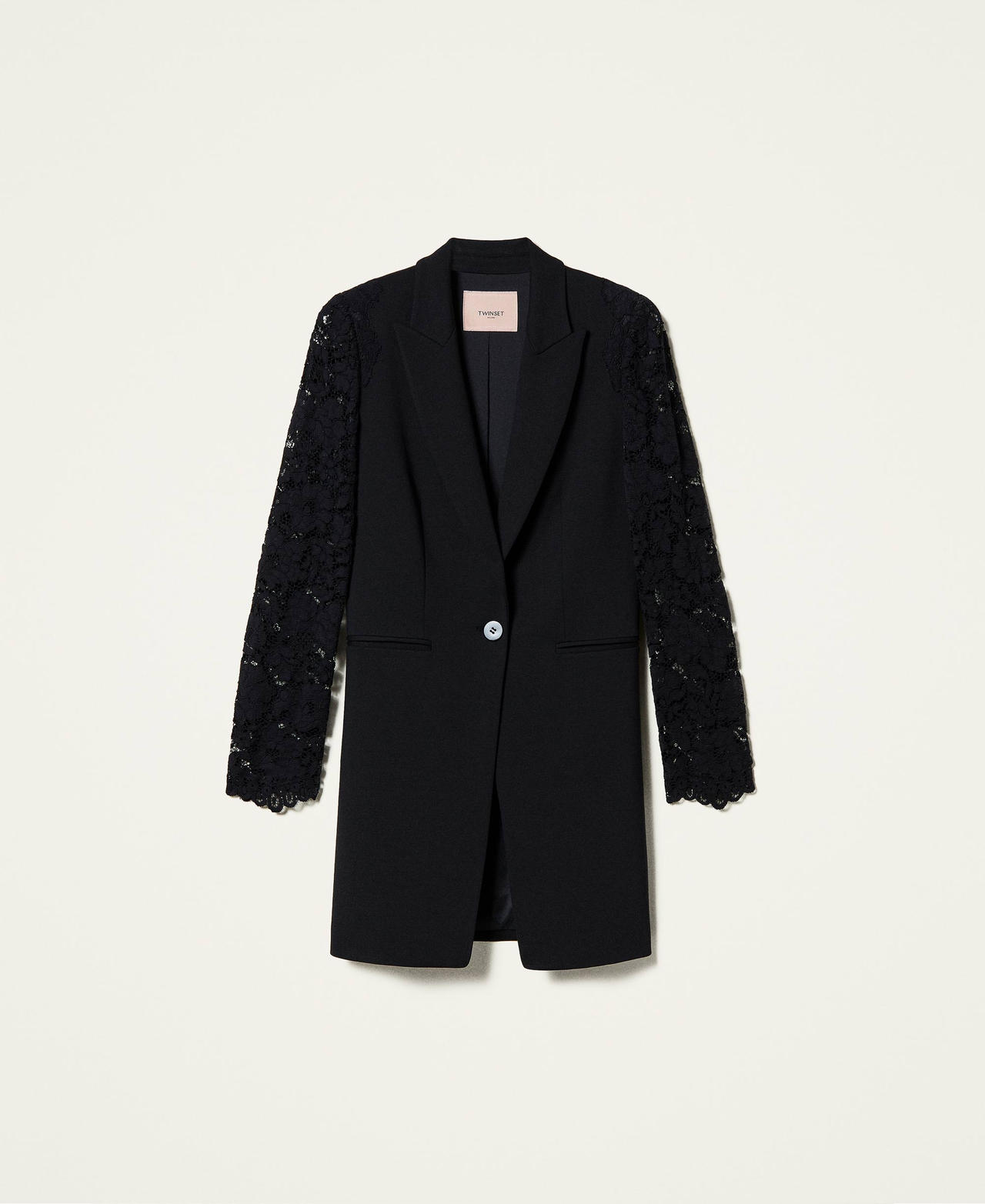 Giacca blazer con pizzo macramè Nero Donna 212TP2057-0S