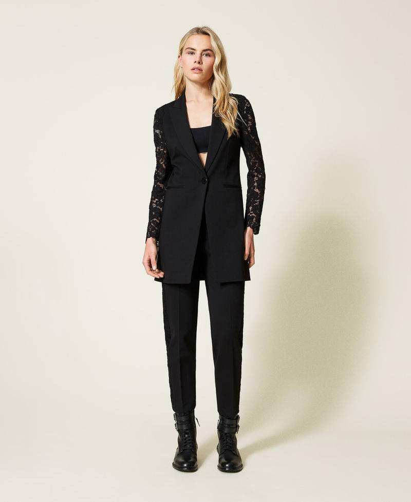 Giacca blazer con pizzo macramè Nero Donna 212TP2057-0T