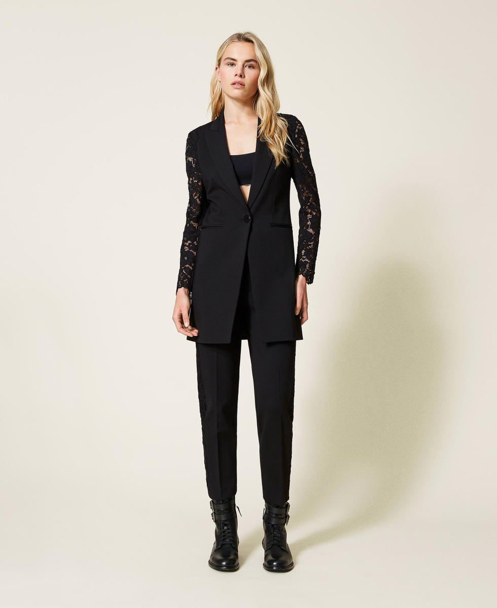 Chaqueta blazer con encaje macramé Negro Mujer 212TP2057-0T