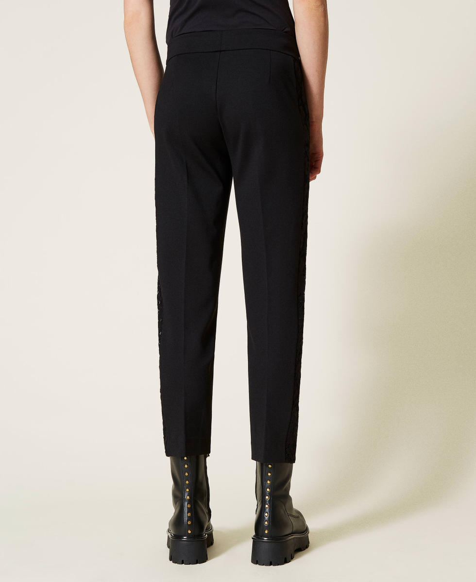 Trousers with macram&eacute; lace bands Black Woman 212TP2058-03