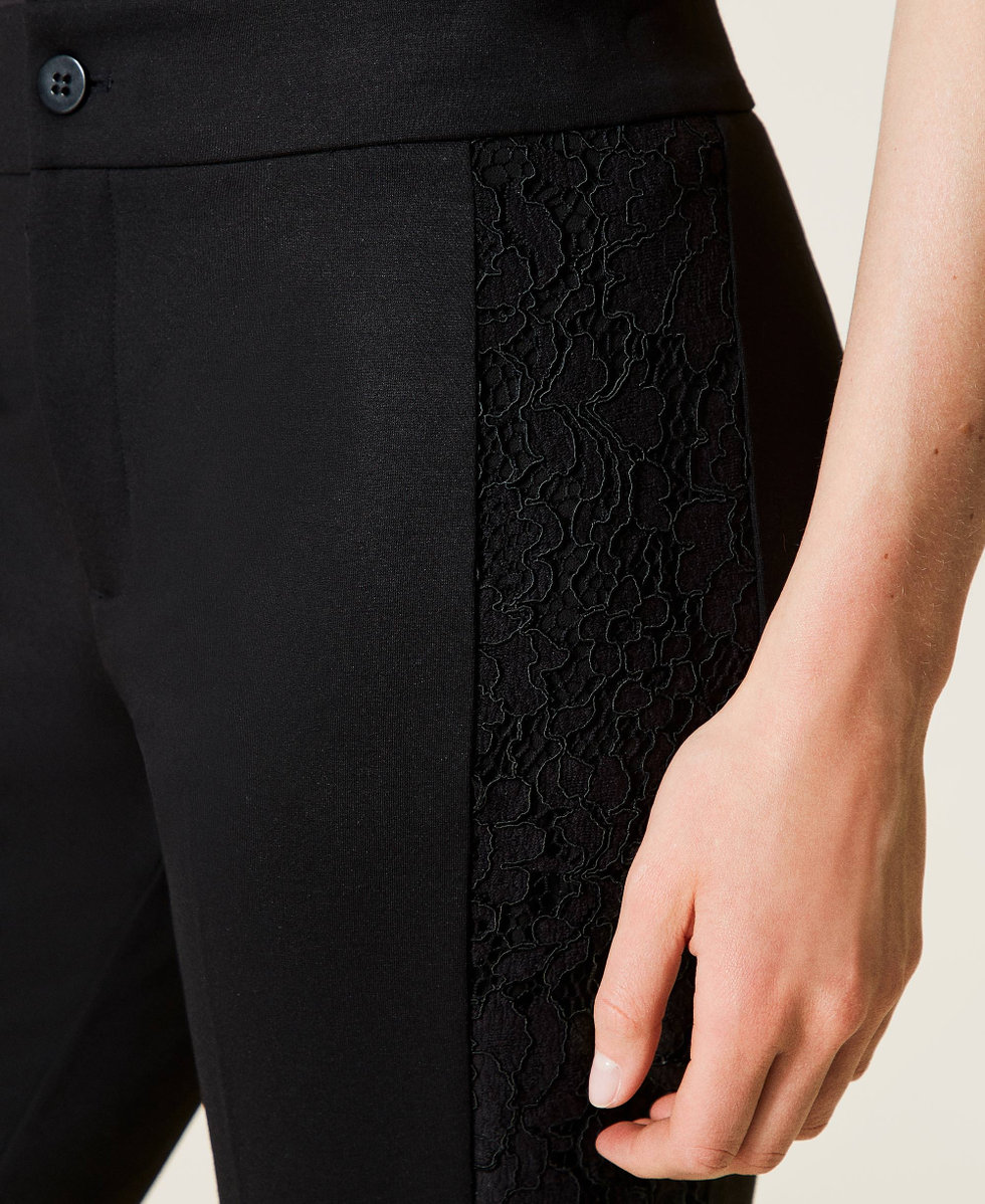 Trousers with macram&eacute; lace bands Black Woman 212TP2058-05