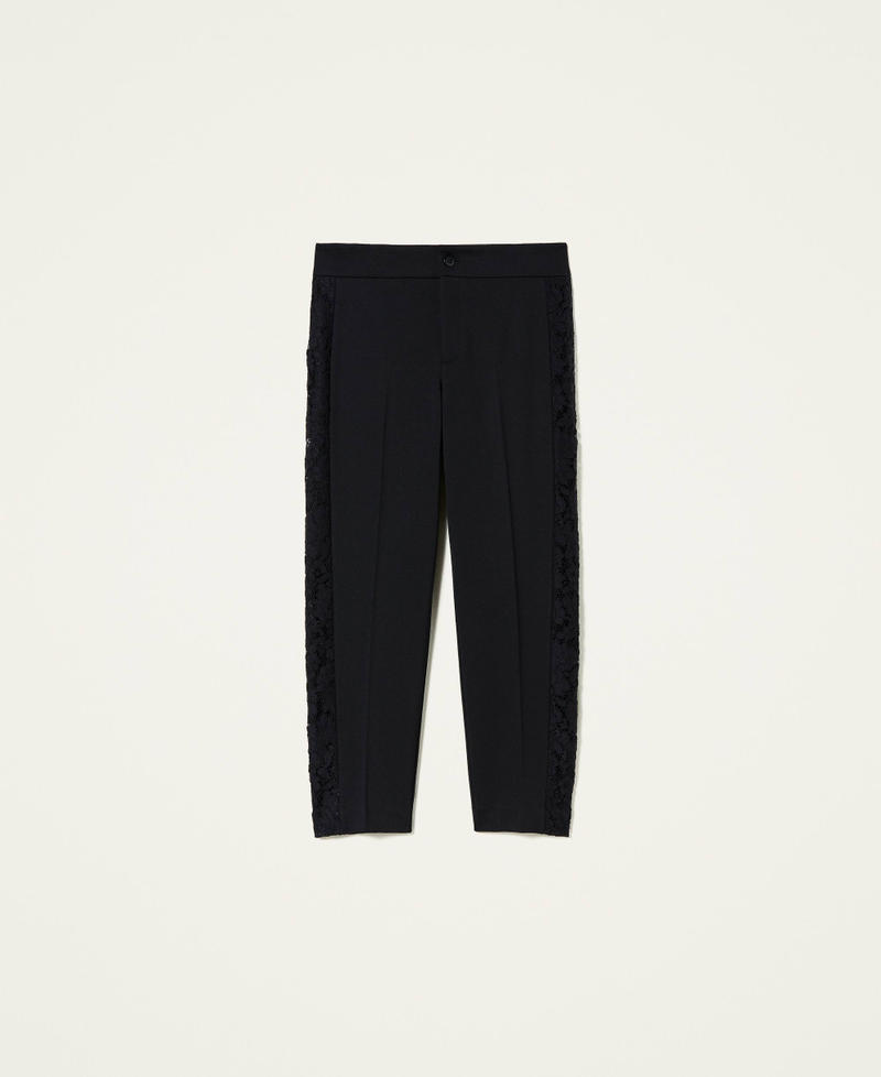 Pantalon avec bandes en dentelle macramé Noir Femme 212TP2058-0S