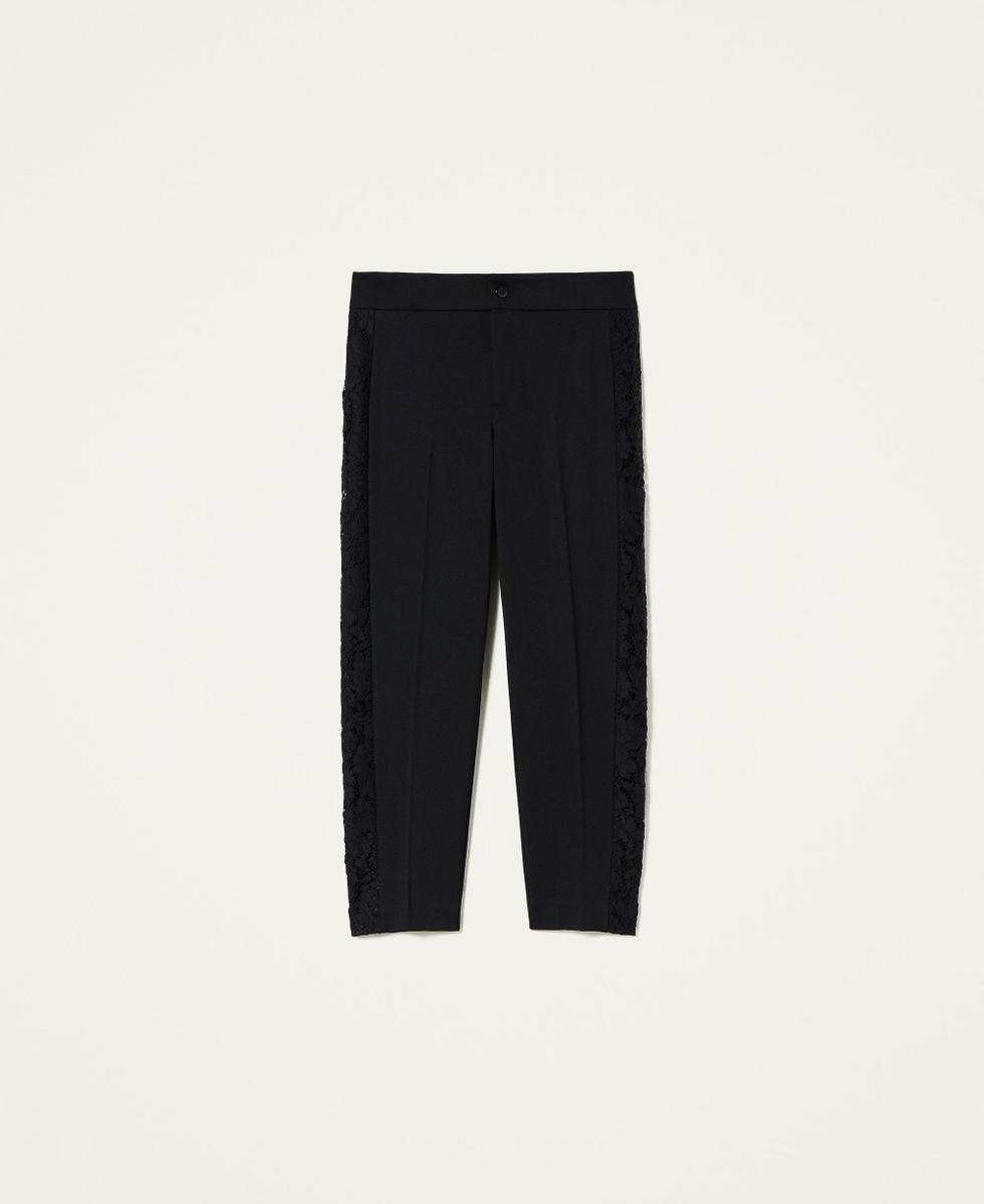 Trousers with macram&eacute; lace bands Black Woman 212TP2058-0S