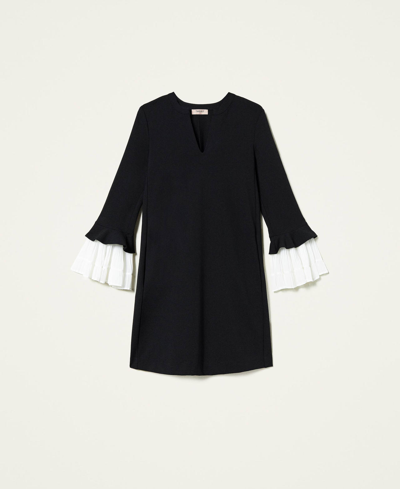 Abito bicolore con volant Bicolor Bianco "Neve" / Nero Donna 212TP2065-0S