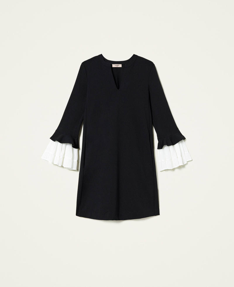 Abito bicolore con volant Bicolor Bianco "Neve" / Nero Donna 212TP2065-0S