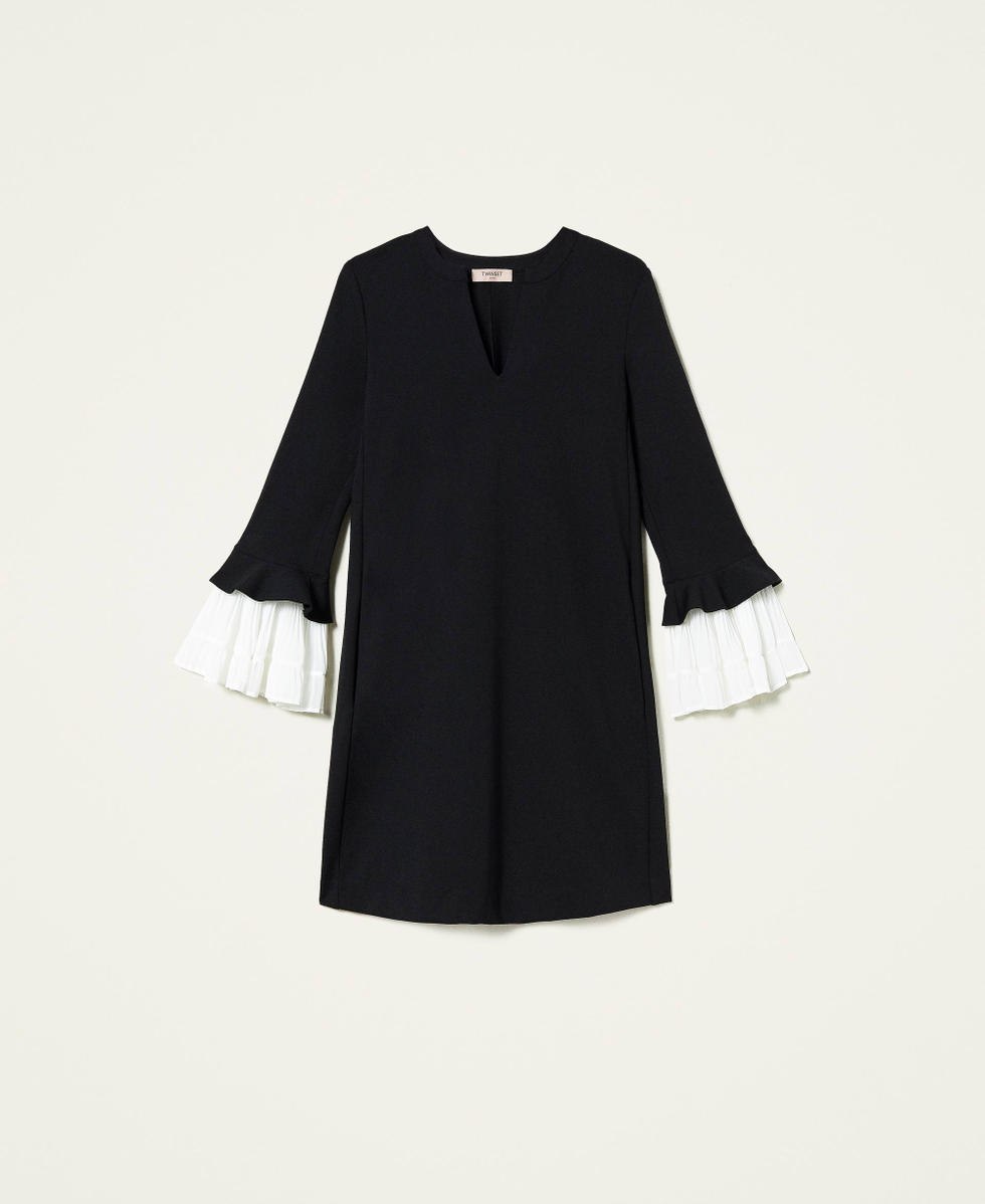 Two-tone dress with ruffles Bicolour "Snow" White / Black Woman 212TP2065-0S