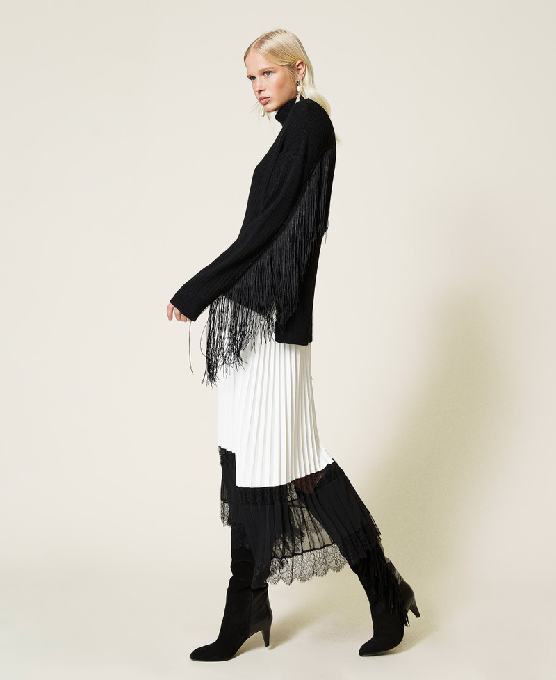 Jupe Longue Plissée Noire & Argent Studio Parisien - Taille Unique - Chic Et élastiquée