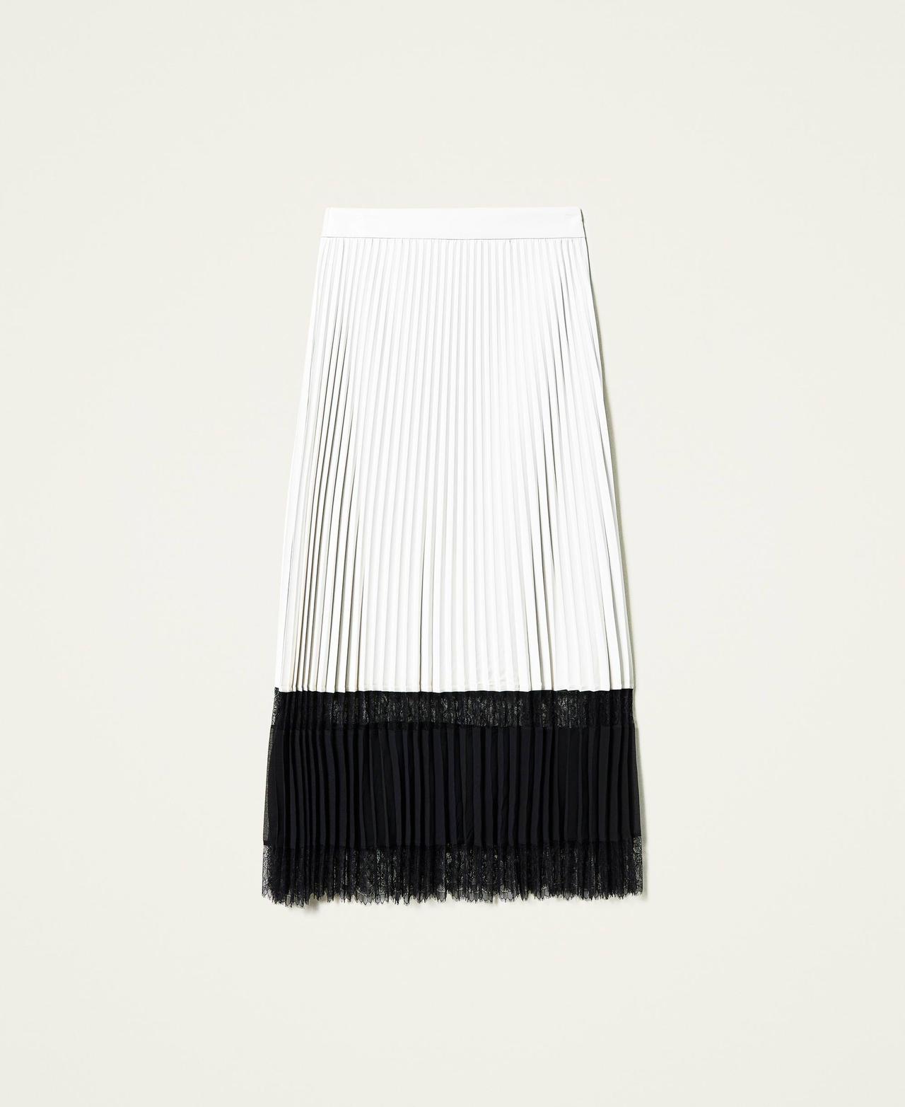 Jupe longue plissée avec dentelle Bicolore Blanc Neige / Noir Femme 212TP2090-0S