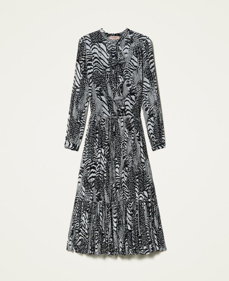 Long creponne dress with animal print Snow / Black Animal Print Patch Woman 212TP2100-0S