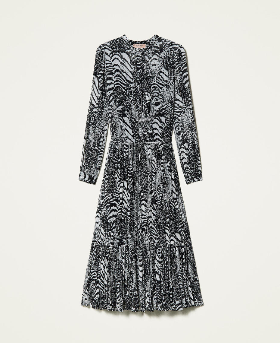 Long creponne dress with animal print Snow / Black Animal Print Patch Woman 212TP2100-0S