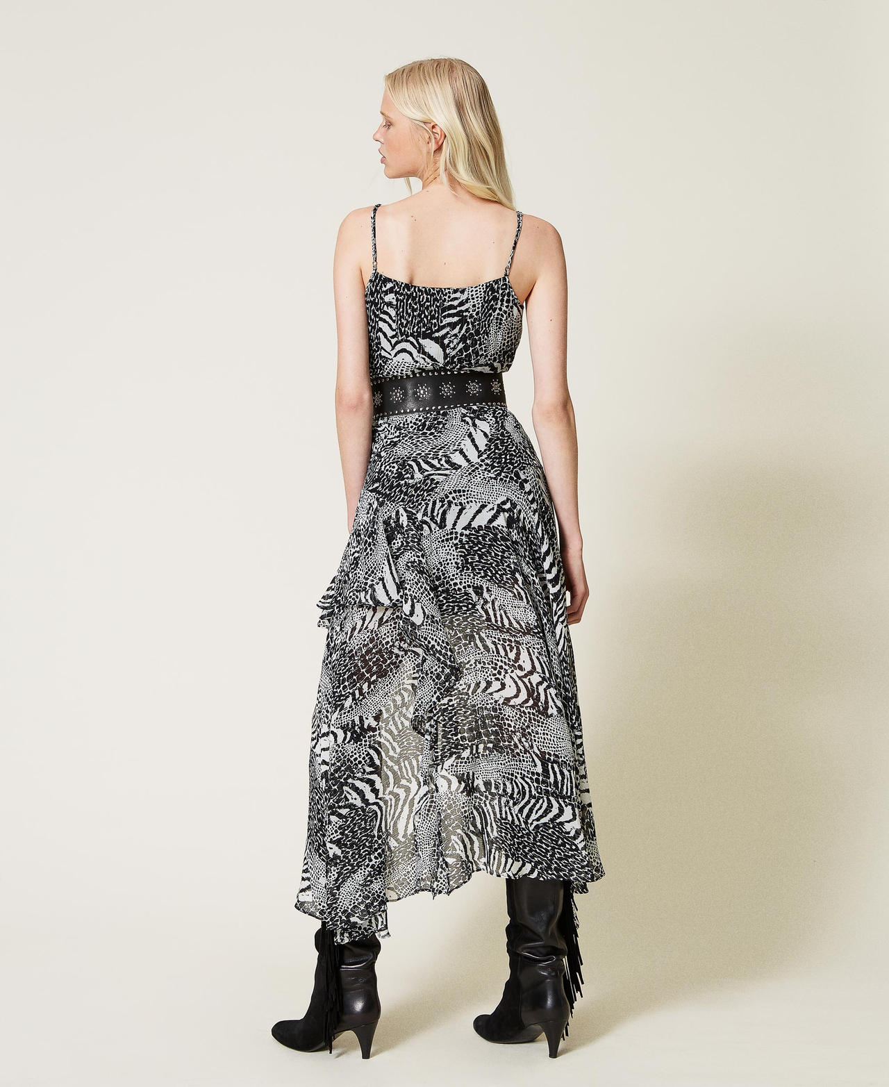 Creponne slip dress with animal print Snow / Black Animal Print Patch Woman 212TP2101-03