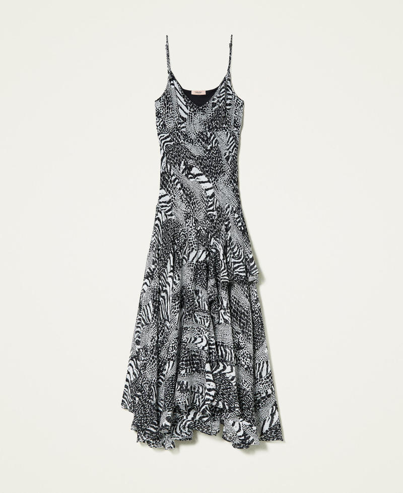 Creponne slip dress with animal print Snow / Black Animal Print Patch Woman 212TP2101-0S