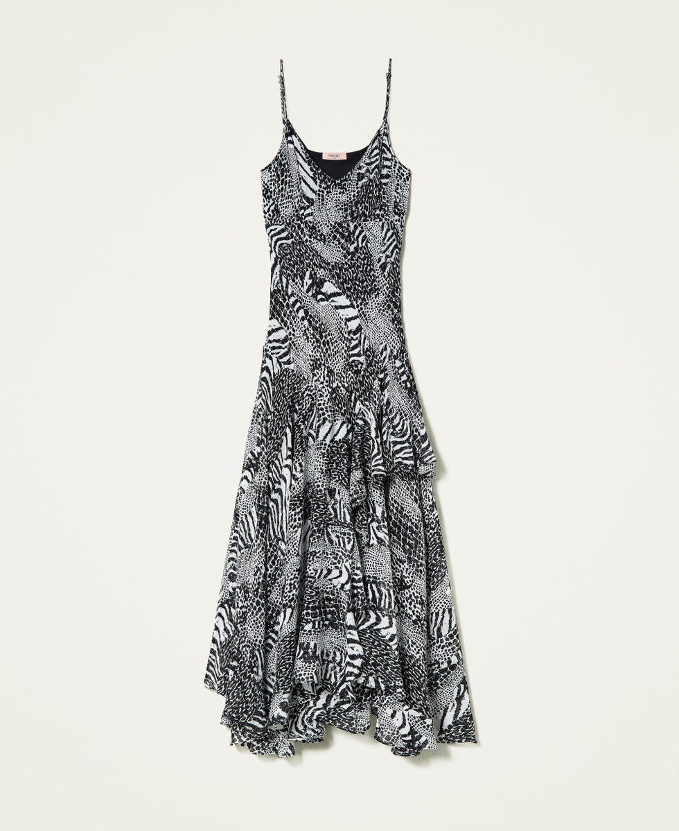 Abito sottoveste in creponne animalier Stampa Animalier Patch Neve / Nero Donna 212TP2101-0S