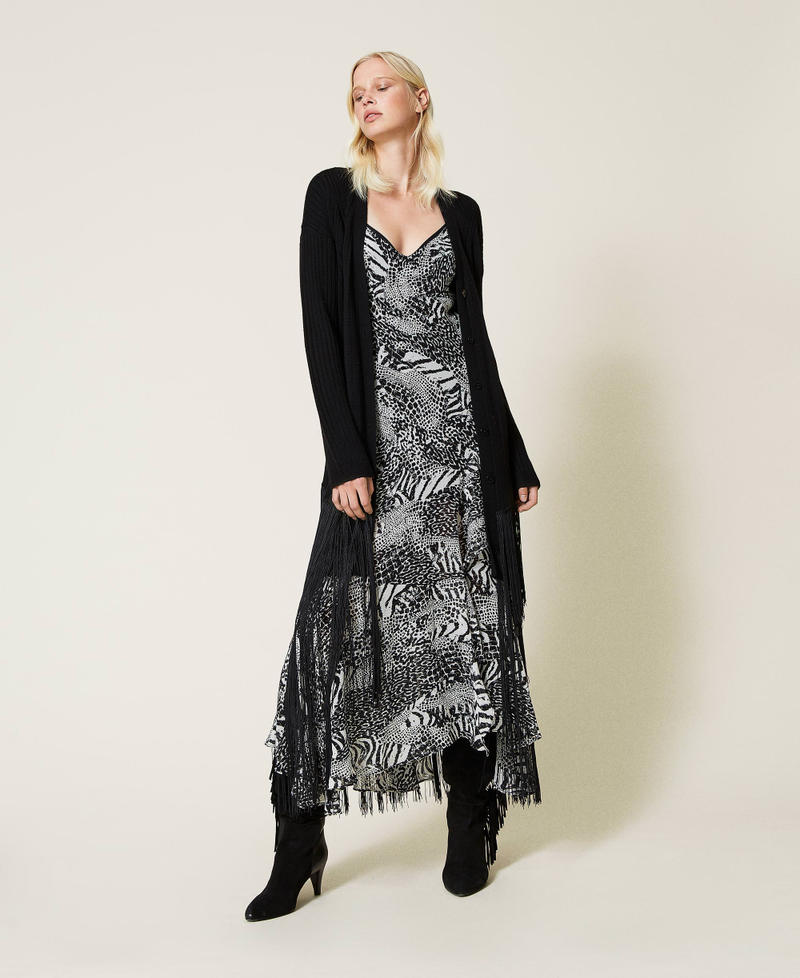 Creponne slip dress with animal print Snow / Black Animal Print Patch Woman 212TP2101-0T