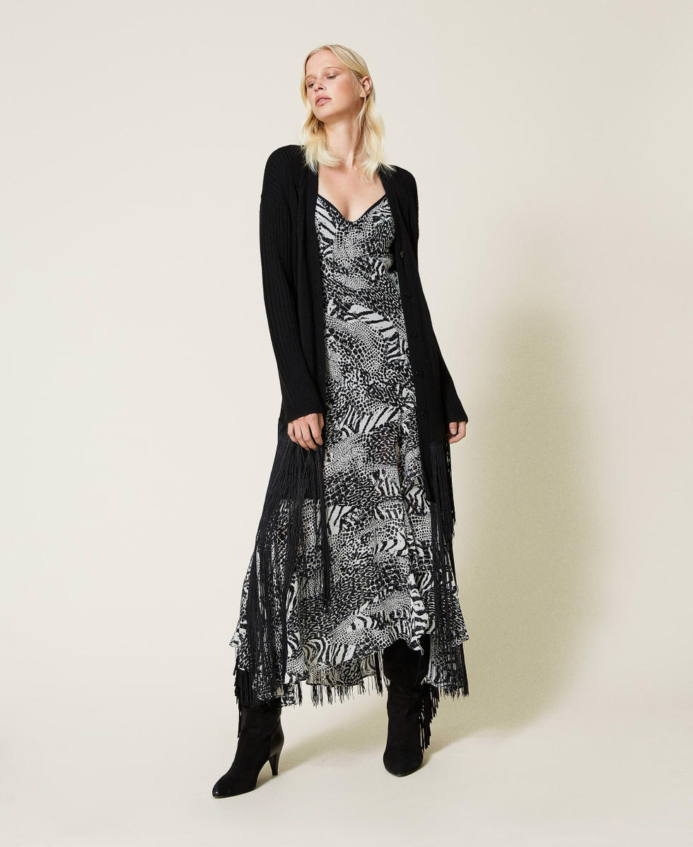 Abito sottoveste in creponne animalier Stampa Animalier Patch Neve / Nero Donna 212TP2101-0T