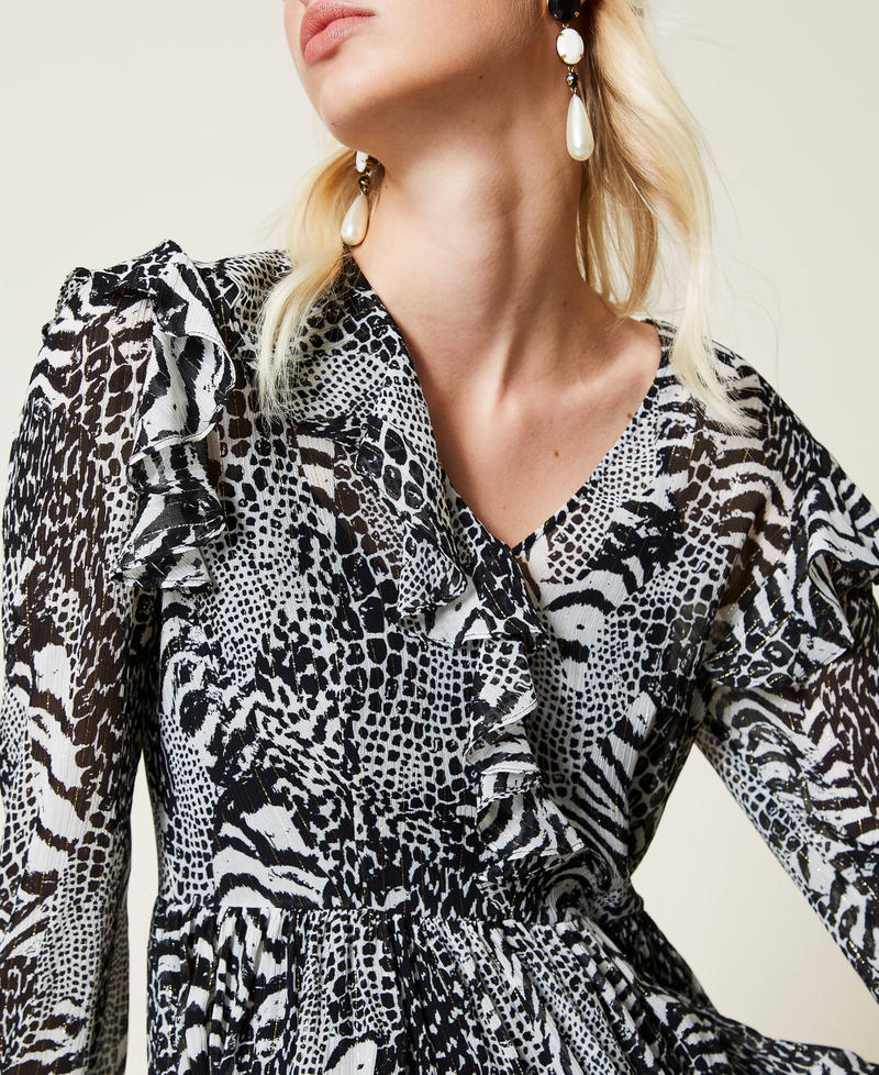 Creponne dress with animal print Snow / Black Animal Print Patch Woman 212TP2102-05