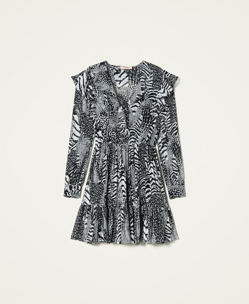 Creponne dress with animal print Snow / Black Animal Print Patch Woman 212TP2102-0S