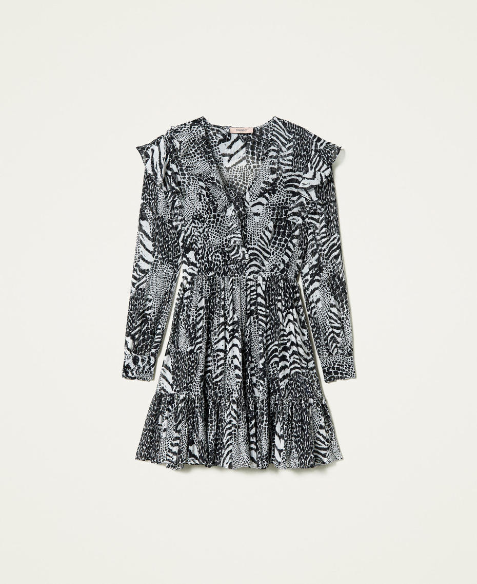 Creponne dress with animal print Snow / Black Animal Print Patch Woman 212TP2102-0S