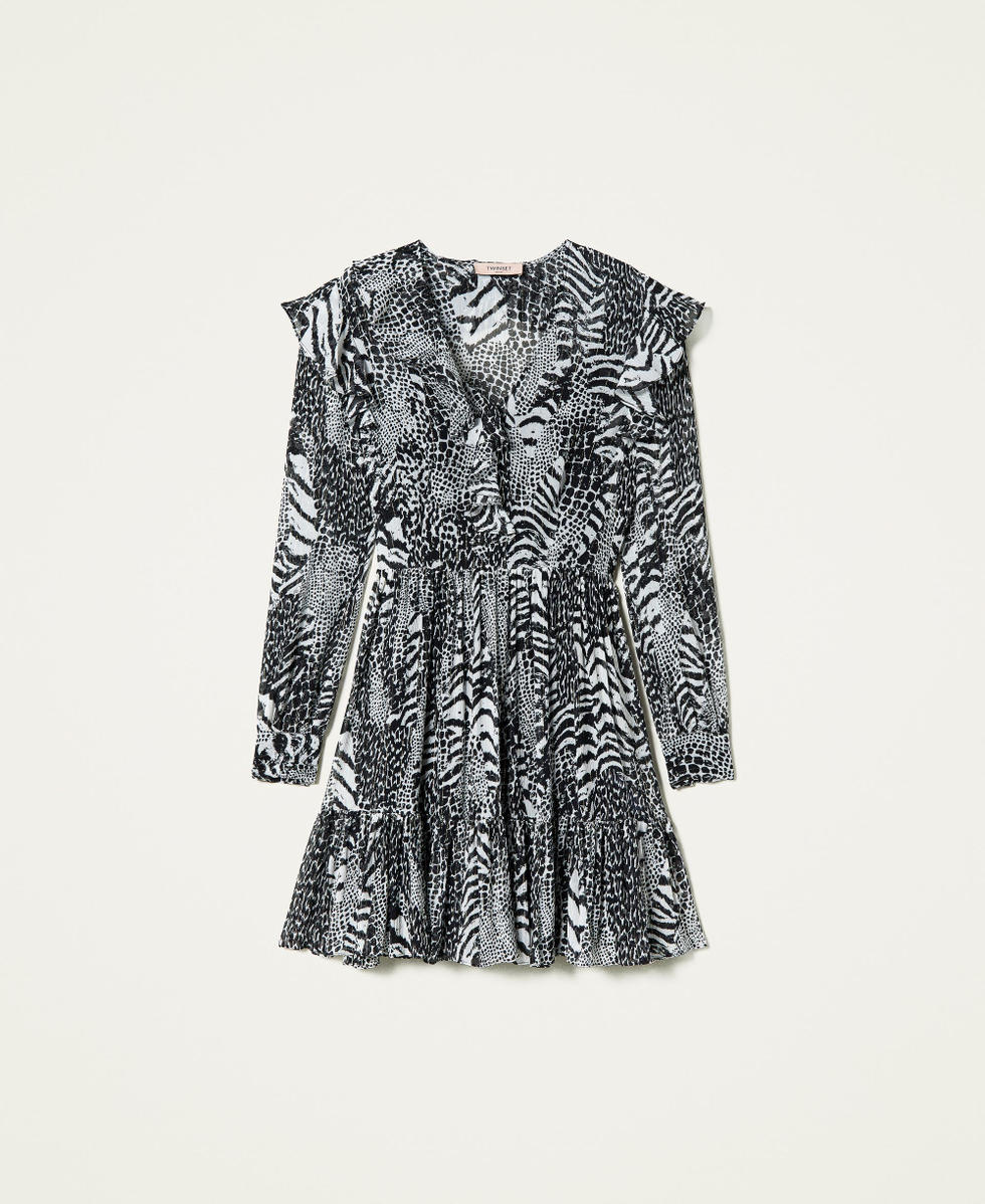 Robe en cr&eacute;pon animalier Imprim&eacute; Animalier Patch Neige / Noir Femme 212TP2102-0S