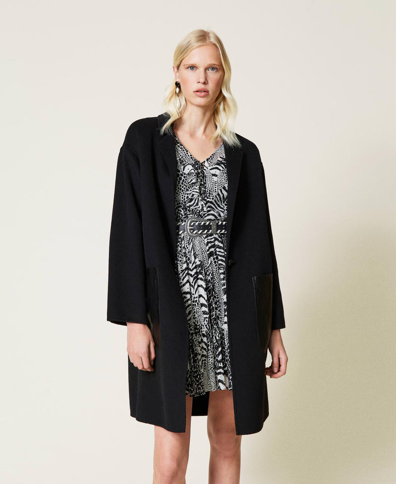 Creponne dress with animal print Snow / Black Animal Print Patch Woman 212TP2102-0T
