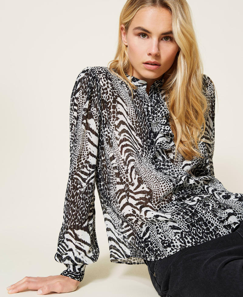 Camicia in creponne animalier Stampa Animalier Patch Neve / Nero Donna 212TP2103-04