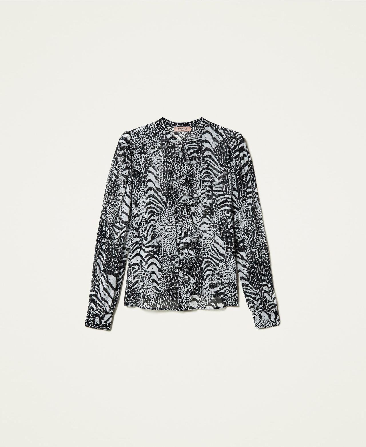 Camicia in creponne animalier Stampa Animalier Patch Neve / Nero Donna 212TP2103-0S