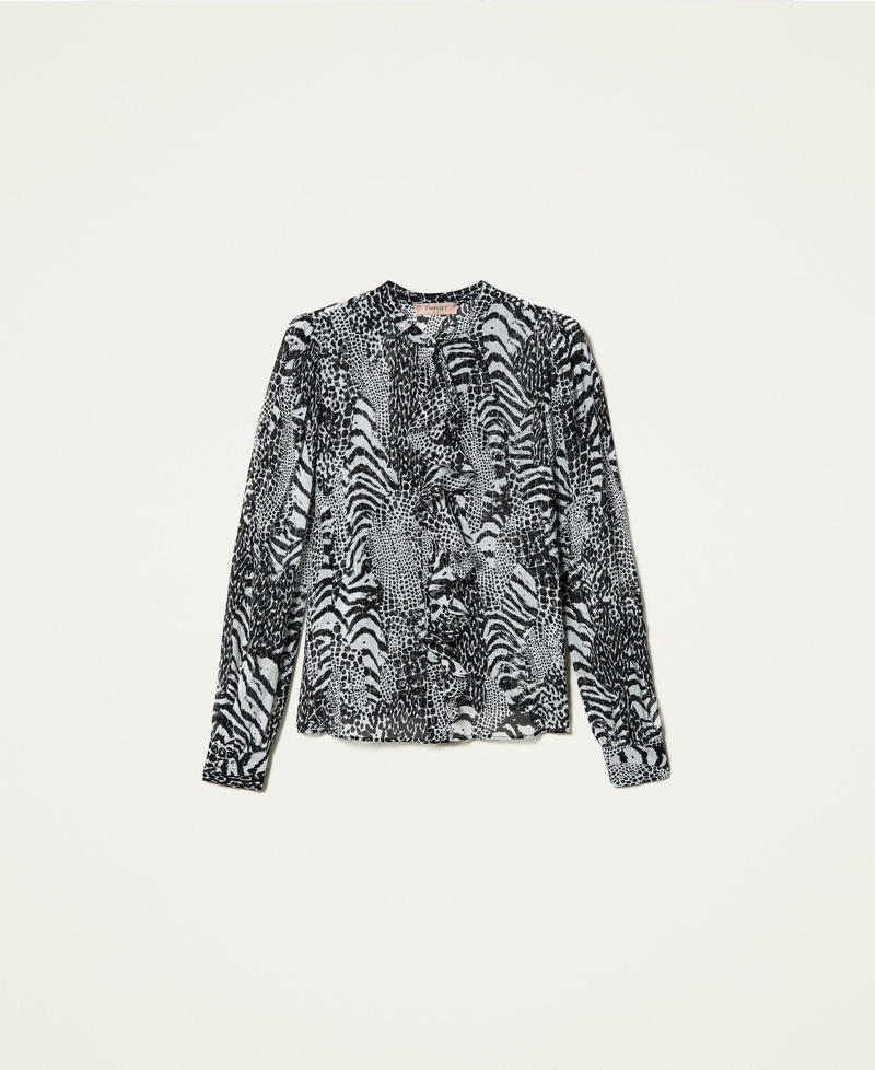 Camicia in creponne animalier Stampa Animalier Patch Neve / Nero Donna 212TP2103-0S