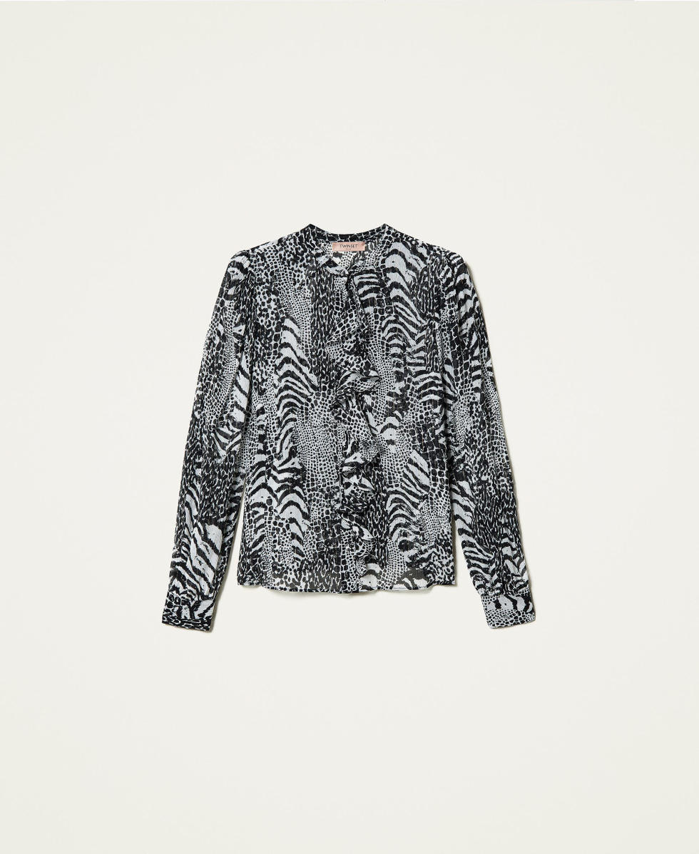 Creponne shirt with animal print Snow / Black Animal Print Patch Woman 212TP2103-0S