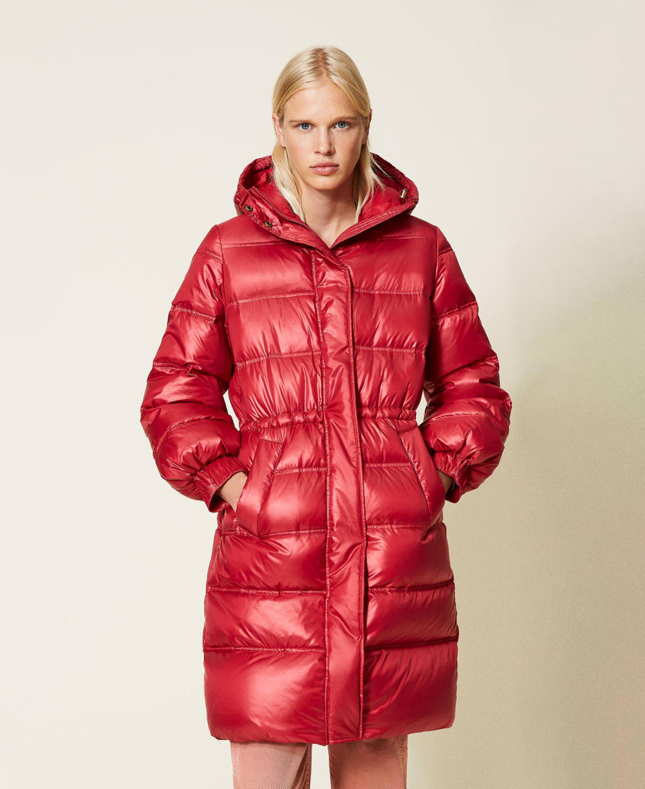 Long puffer jacket with real down Dark Raspberry Woman 212TP214G-01