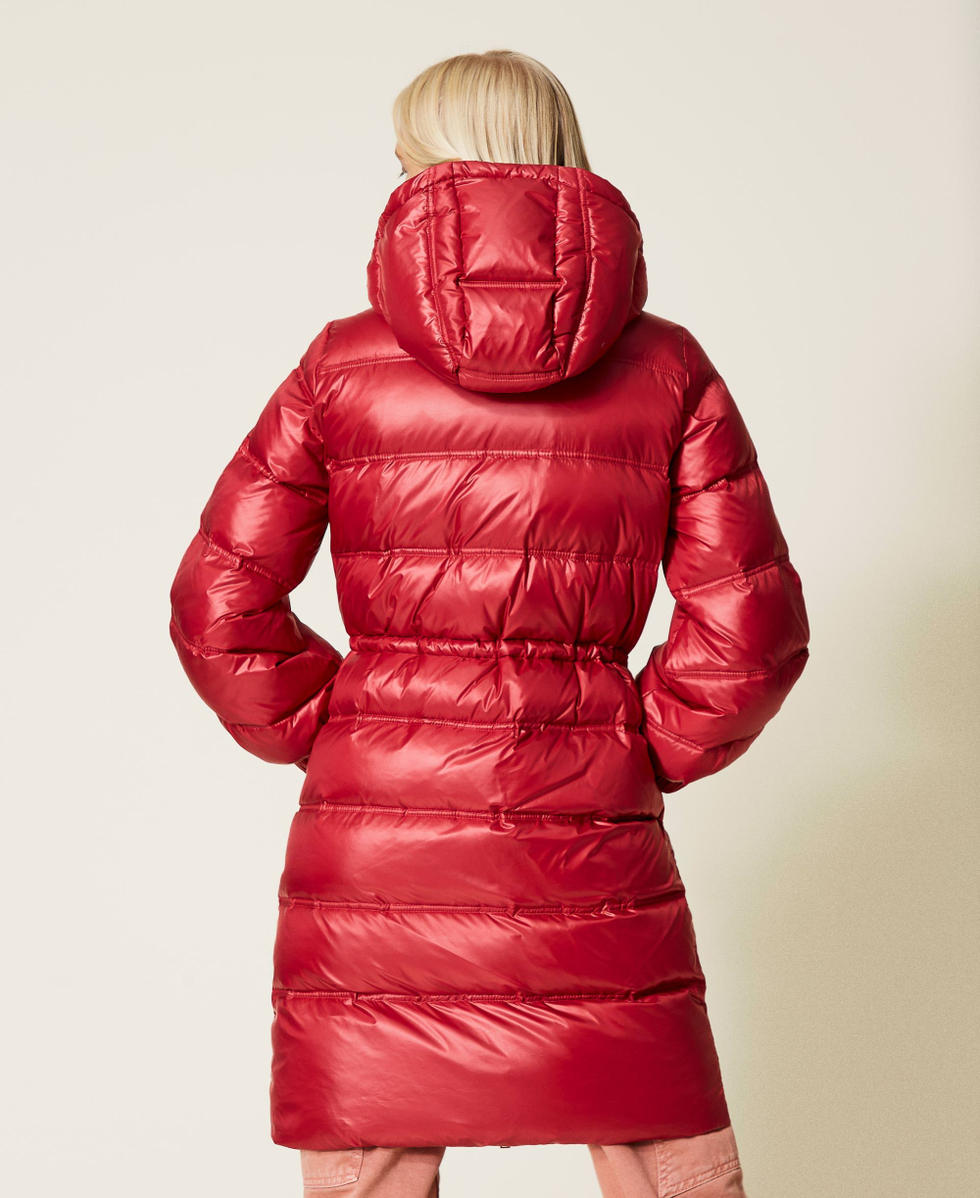 Mink fur jacket with hood, Rosso color, length 60 cm