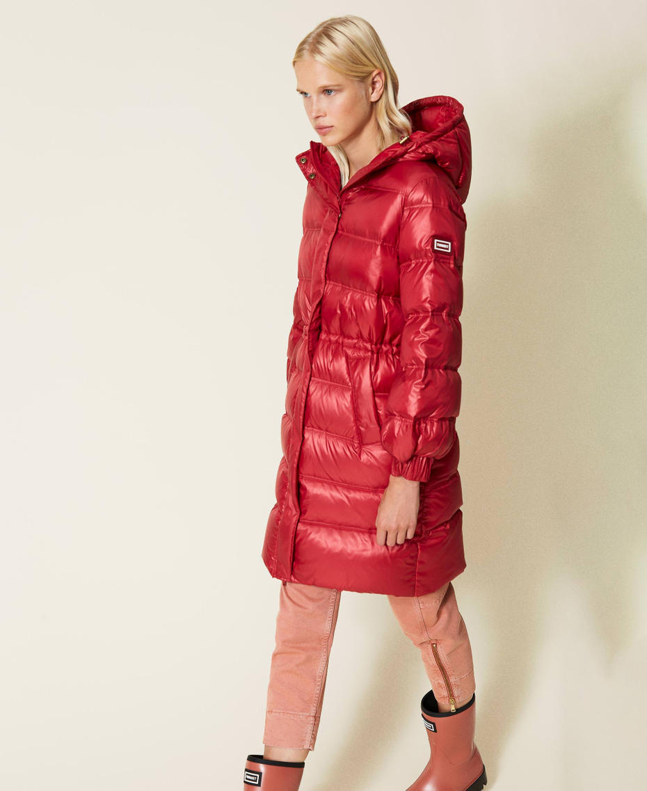 Long puffer jacket with real down Dark Raspberry Woman 212TP214G-04
