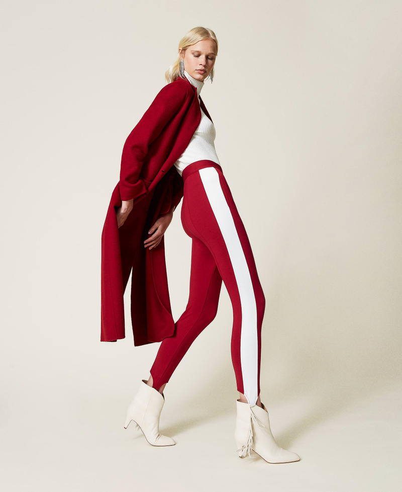 Two-tone leggings with gaiters Two-tone Dark Raspberry / “Snow” White Woman 212TP2163-01