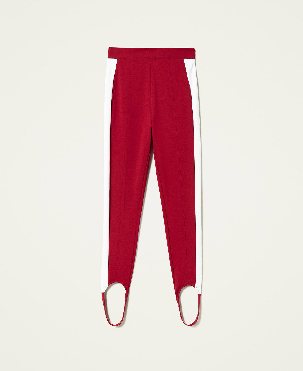 Two-tone leggings with gaiters Two-tone Dark Raspberry / “Snow” White Woman 212TP2163-0S