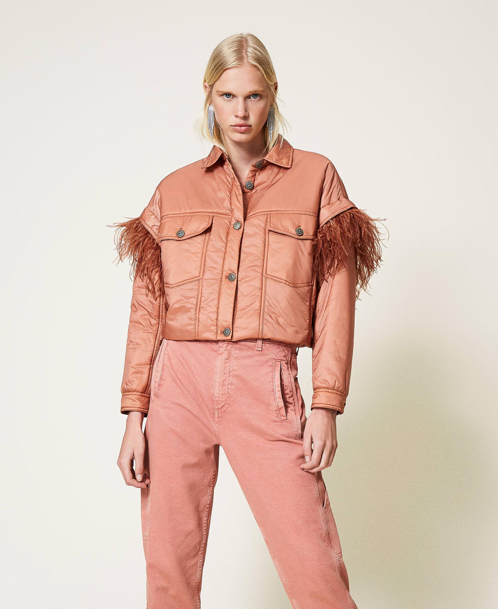 Padded jacket with feathers "Tan Powder&rdquo; Brown Woman 212TP2170-03