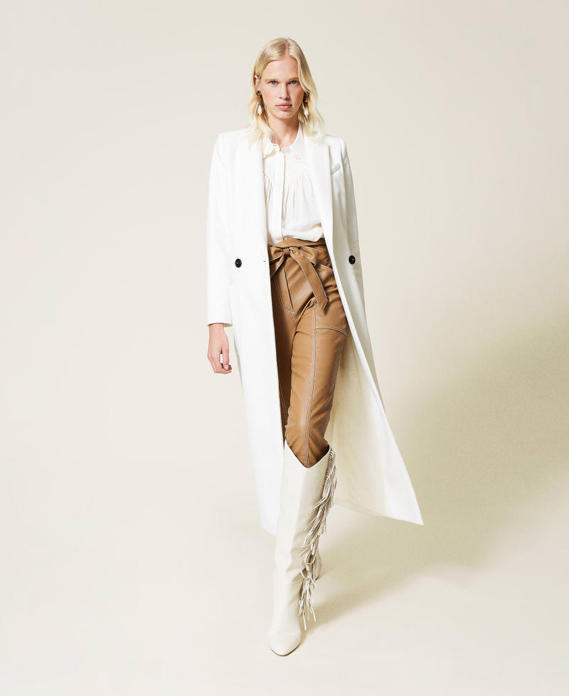 Langer Mantel aus Tuch aus Wollmischung Weiß Schnee Frau 212TP2181-01