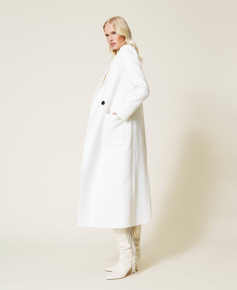 Langer Mantel aus Tuch aus Wollmischung Weiß Schnee Frau 212TP2181-02