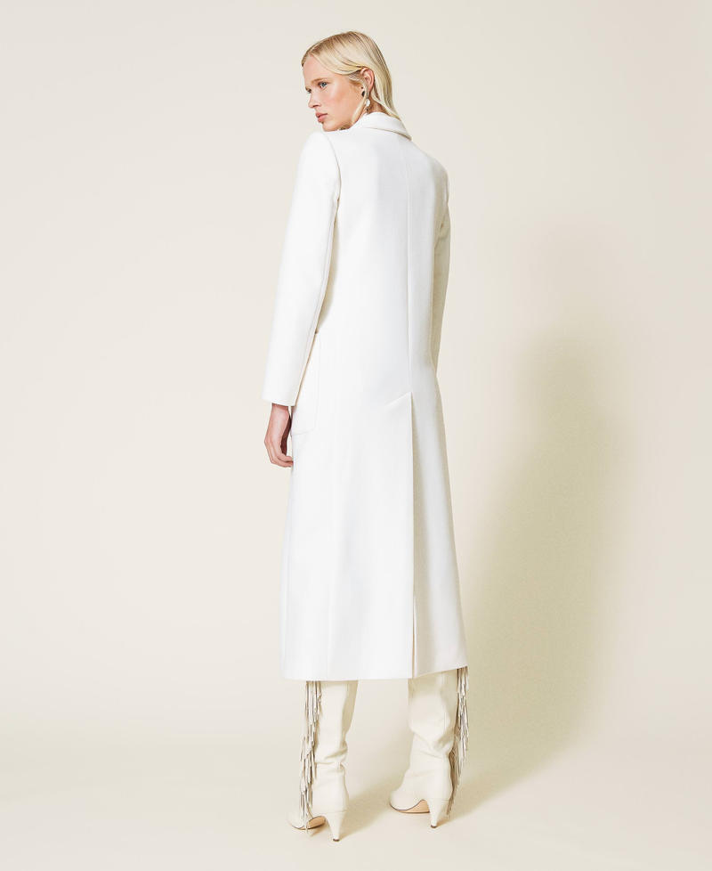 Langer Mantel aus Tuch aus Wollmischung Weiß Schnee Frau 212TP2181-04